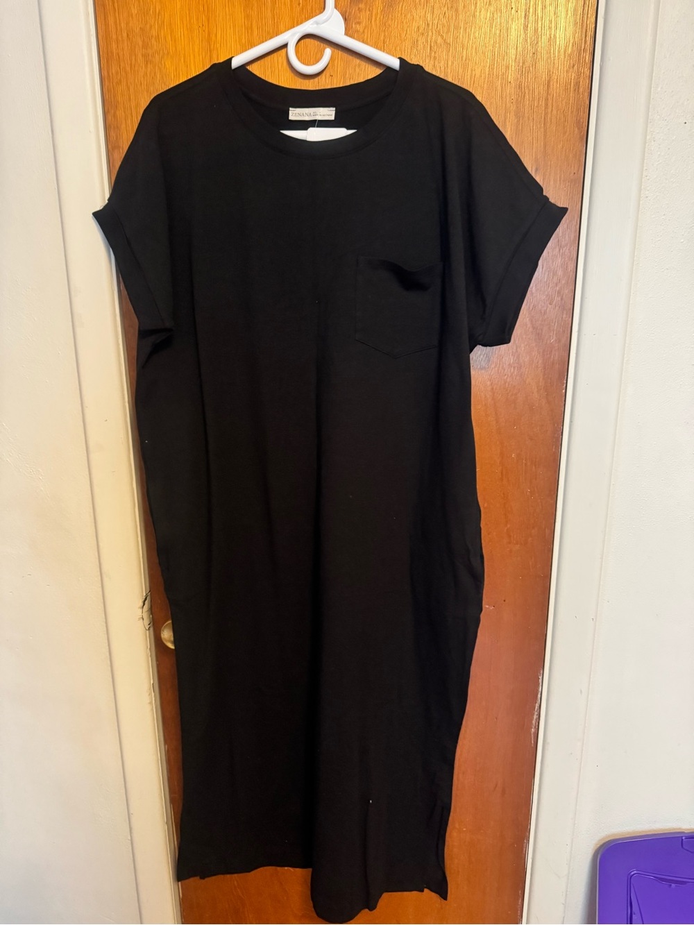 Zenana Outfitters Black Short Sleeve Tee Dress with Chest Pocket
